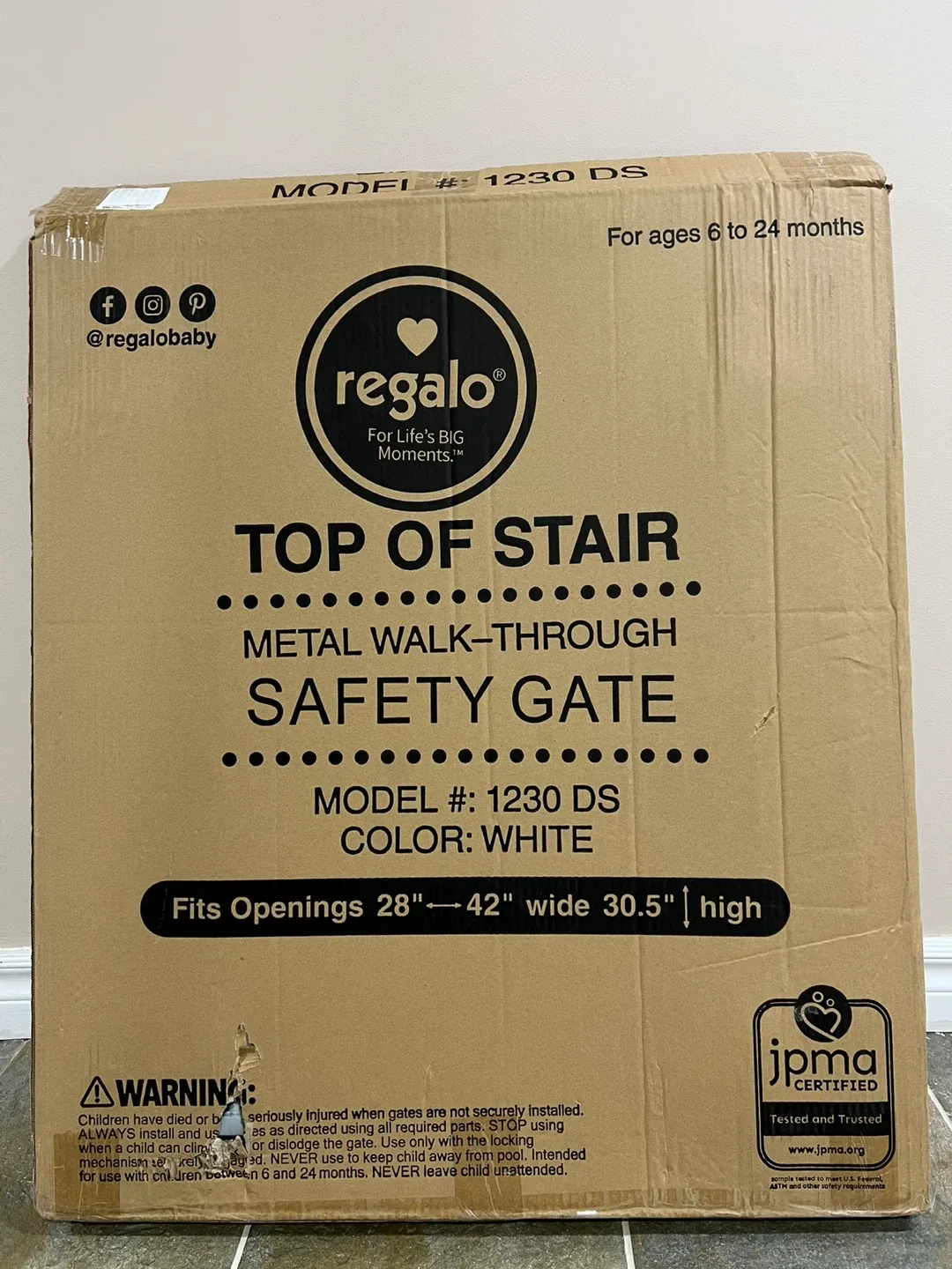 Regalo Top of Stair Metal Walk-Through Safety Gate - NEW