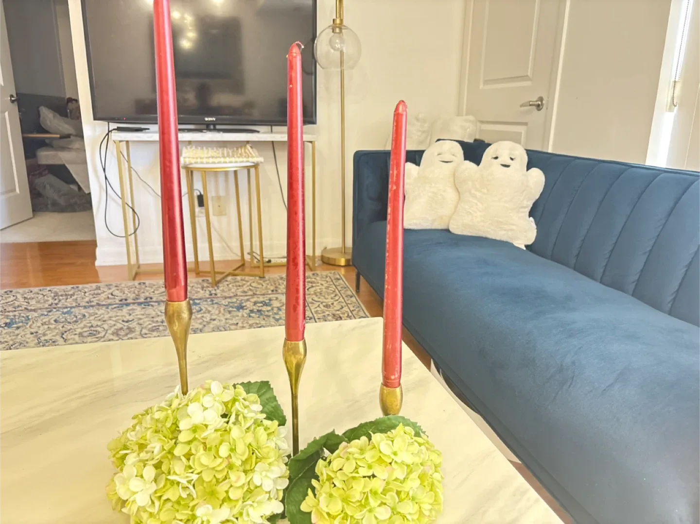 Red Taper Candles with Brass Holders (Set of 3) image indicator(5)