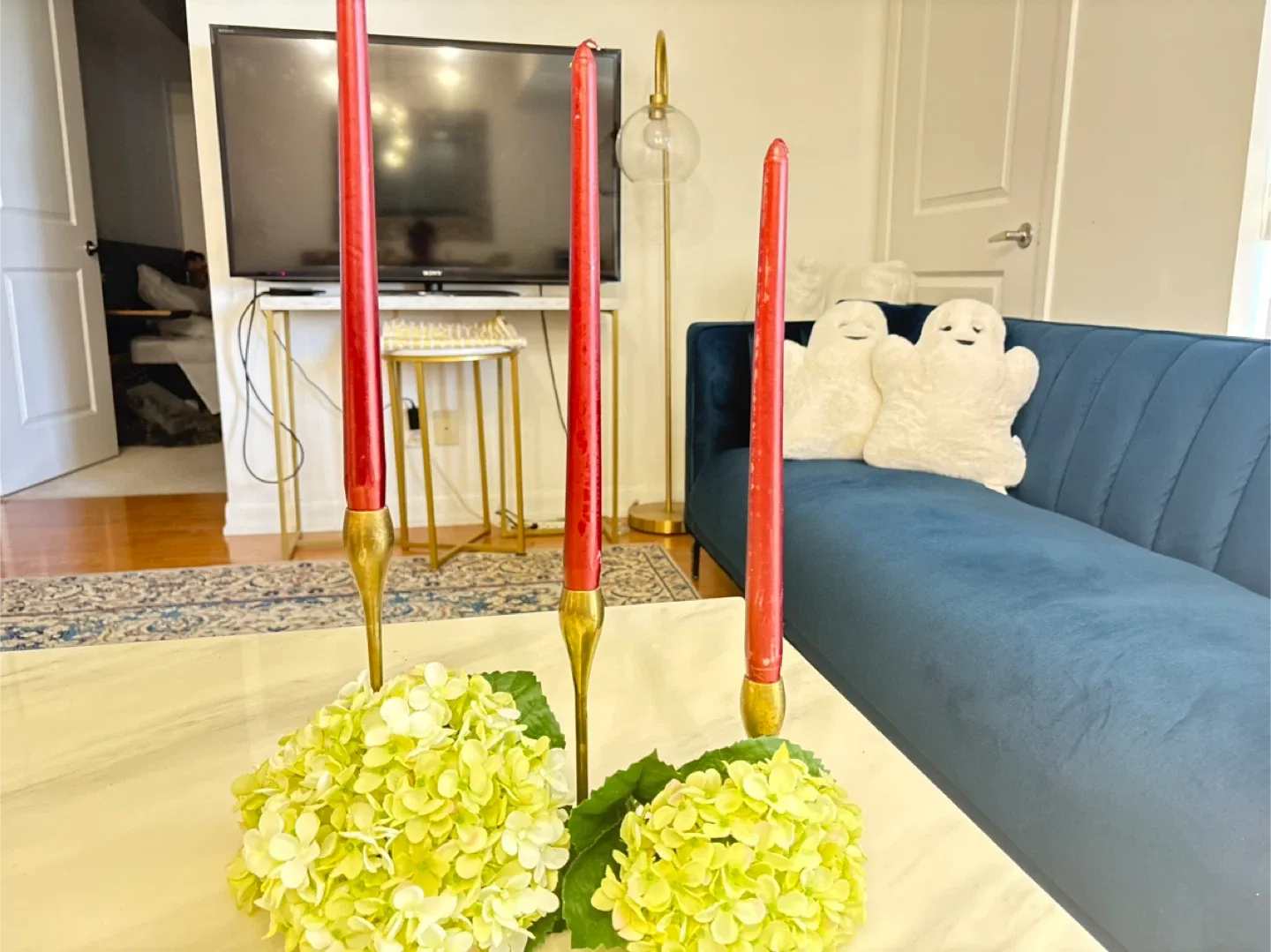 Red Taper Candles with Brass Holders (Set of 3) image indicator(4)