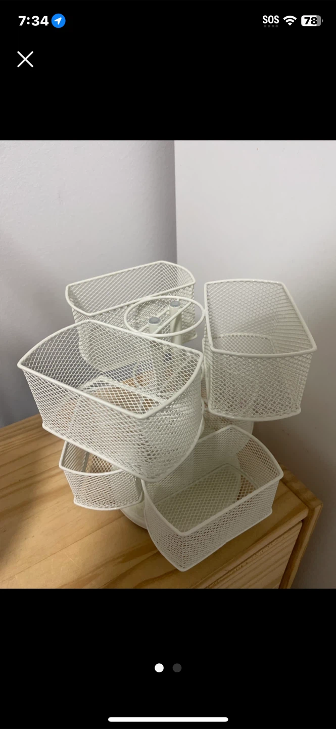 Rotating White Metal Desk Organizer