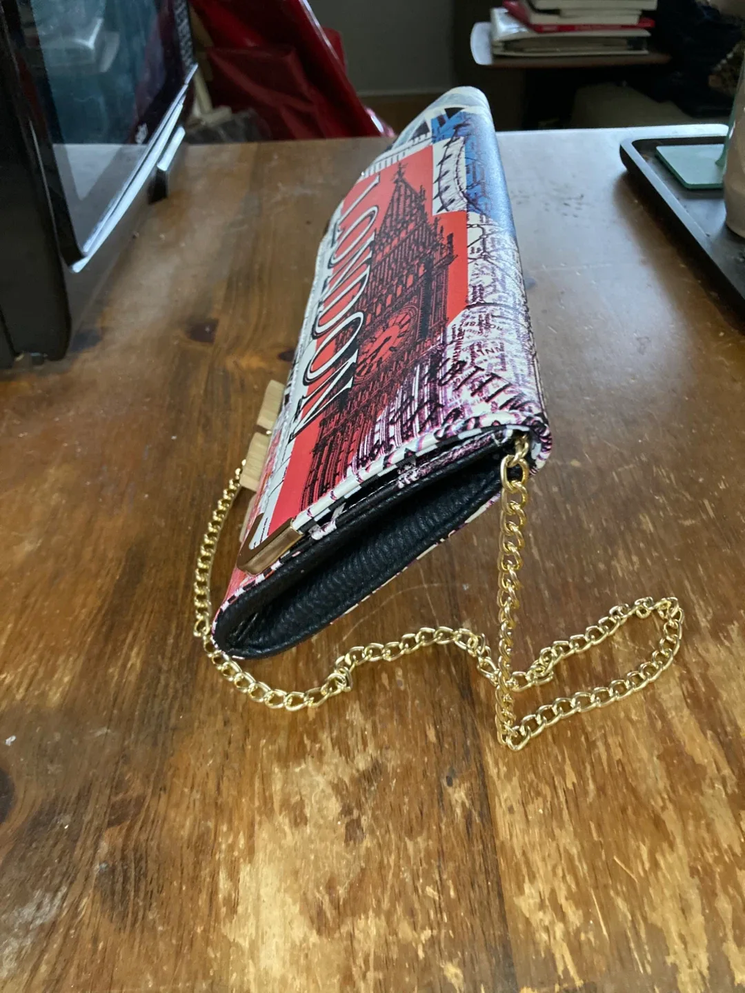 London Print Clutch with Gold Chain image indicator(2)