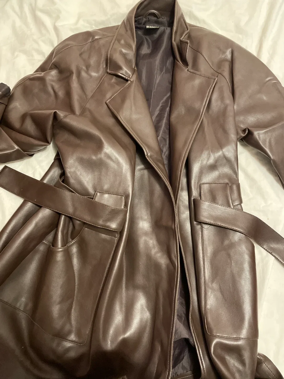 H&G Brown Faux Leather Trench Coat image indicator(2)