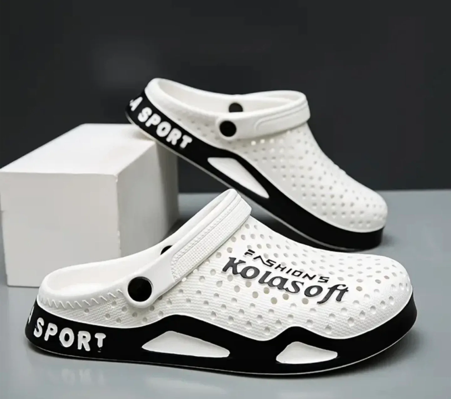 Kolasoft White & Black Sport Clogs image indicator(2)