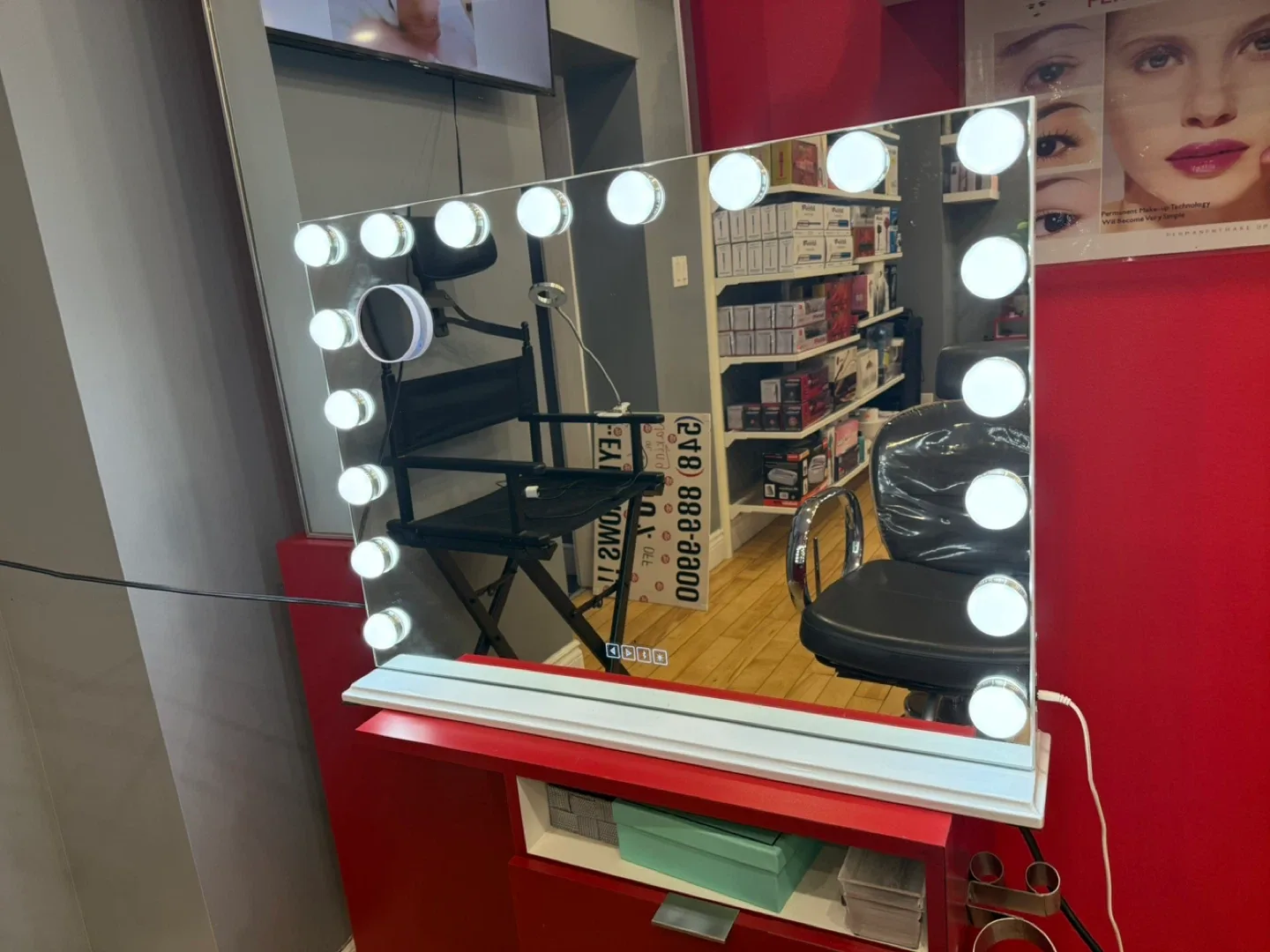 Hollywood Style Vanity Mirror with Lights + Makeup Chair