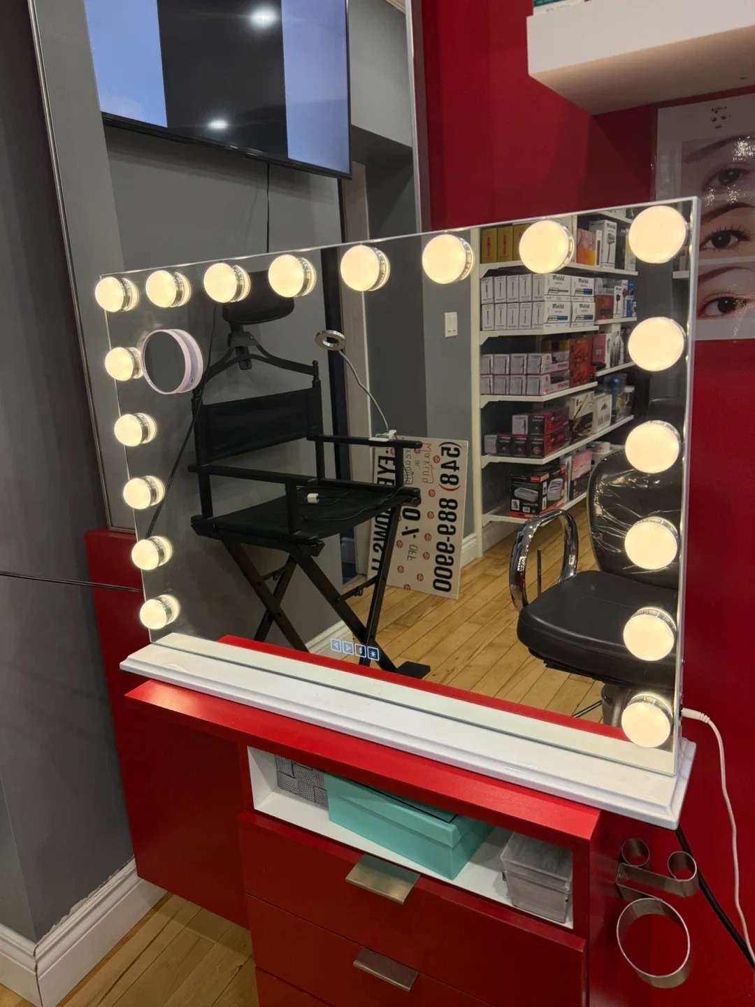 Hollywood Style Vanity Mirror with Lights + Makeup Chair image indicator(3)