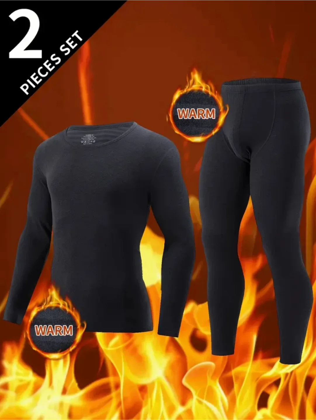 Black Thermal Underwear Set - 2 Piece