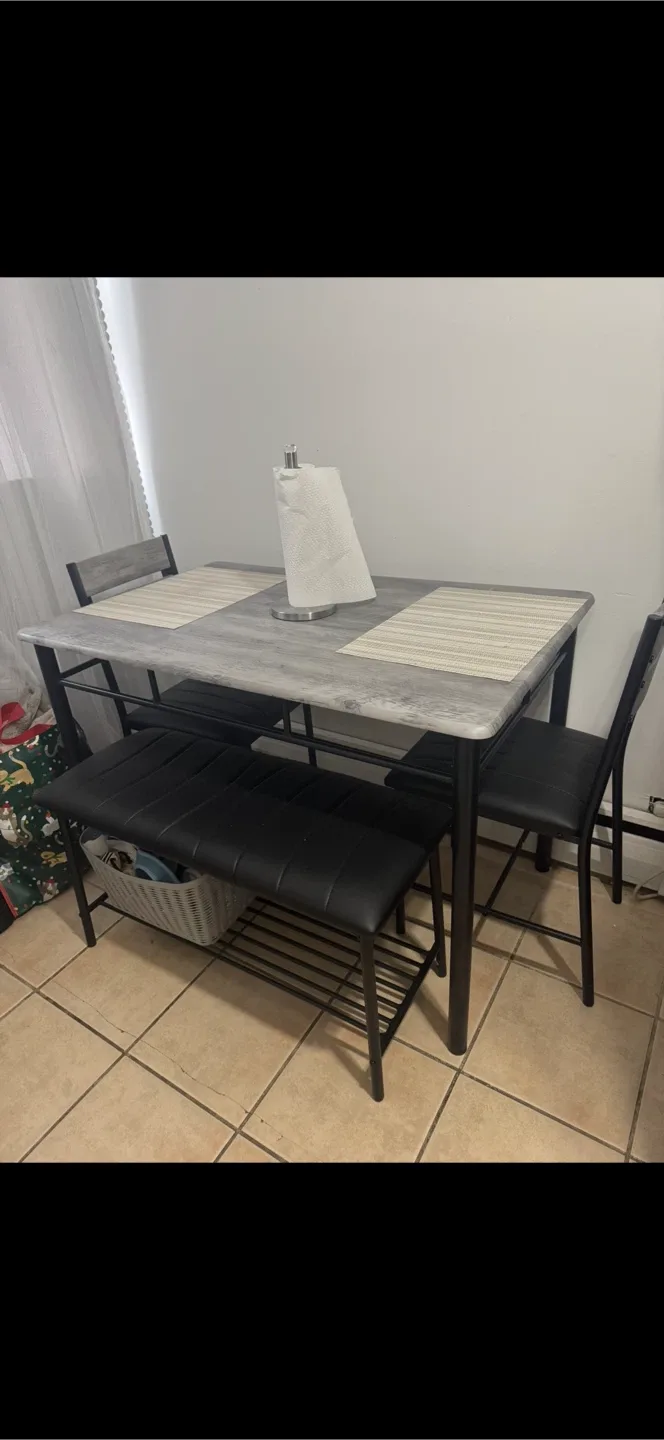 Dining Table Set with Bench and 2 Chairs - Like New