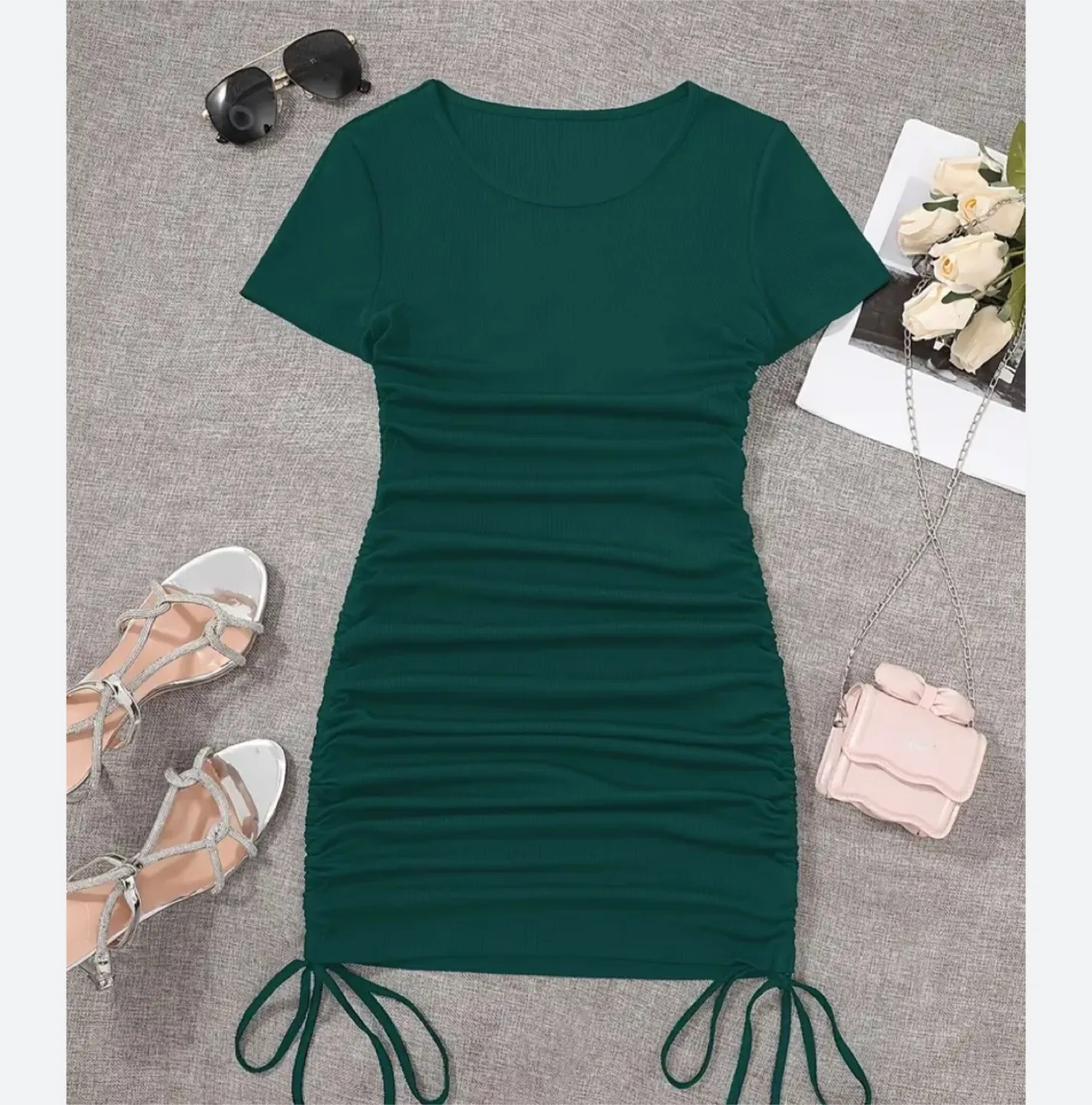 Green Ruched Bodycon Dress