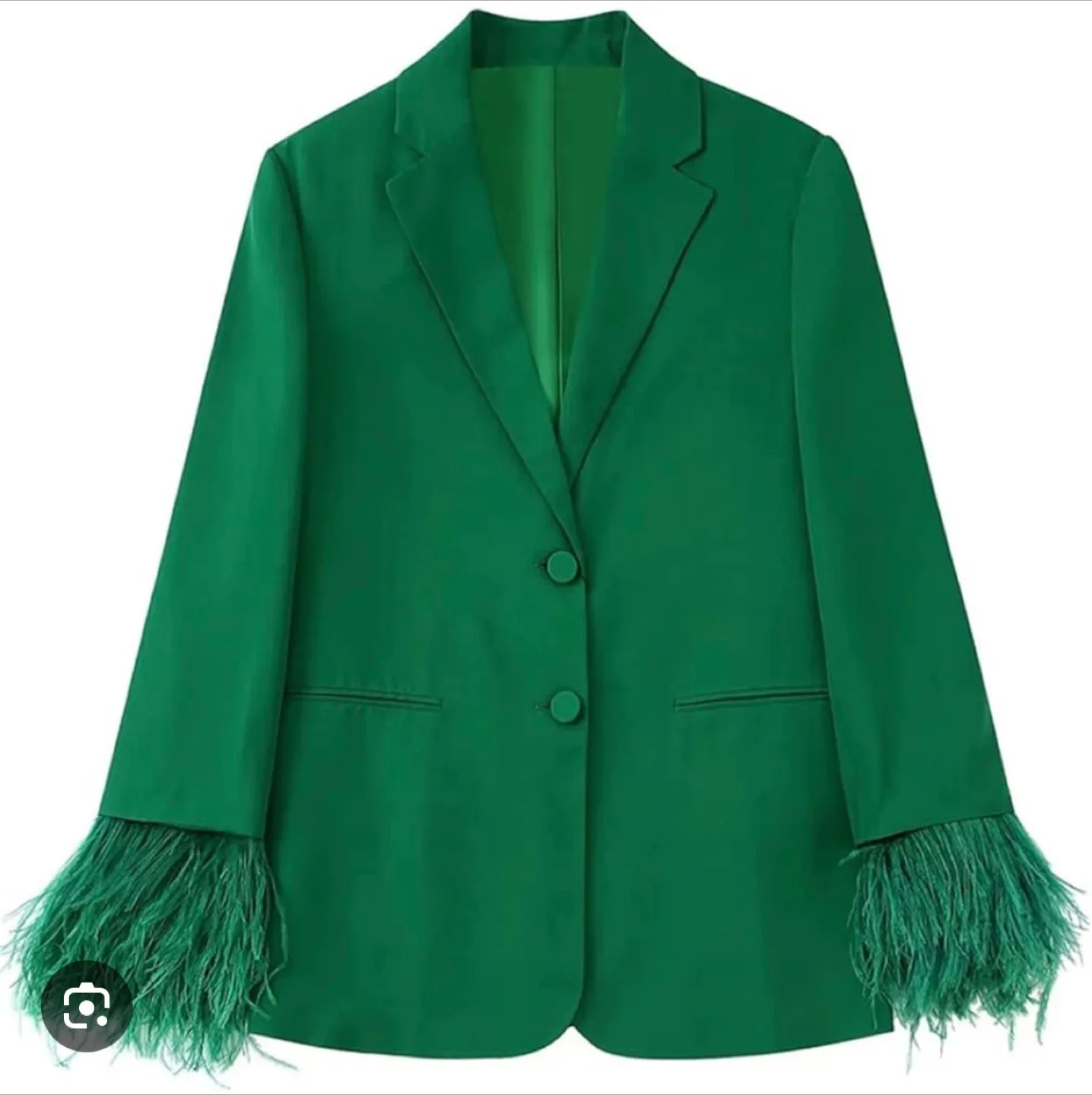 Green Feather Cuff Blazer