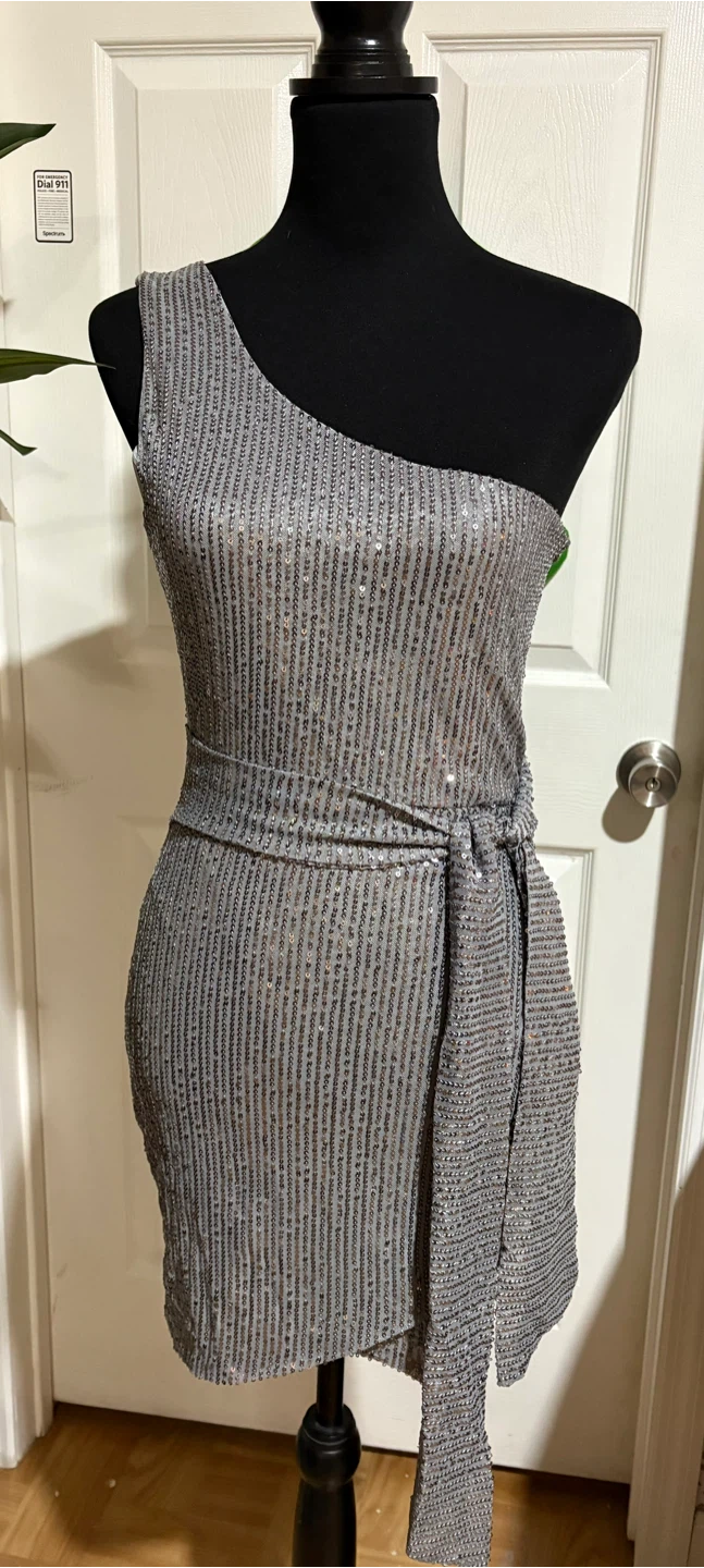 Gray One Shoulder Dress - Size S - photo 2