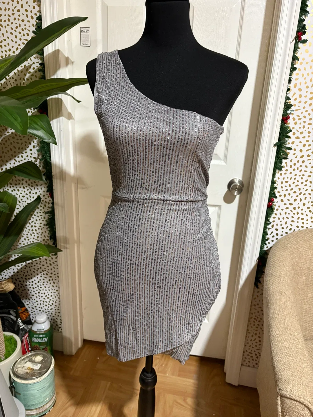 Gray One Shoulder Dress - Size S