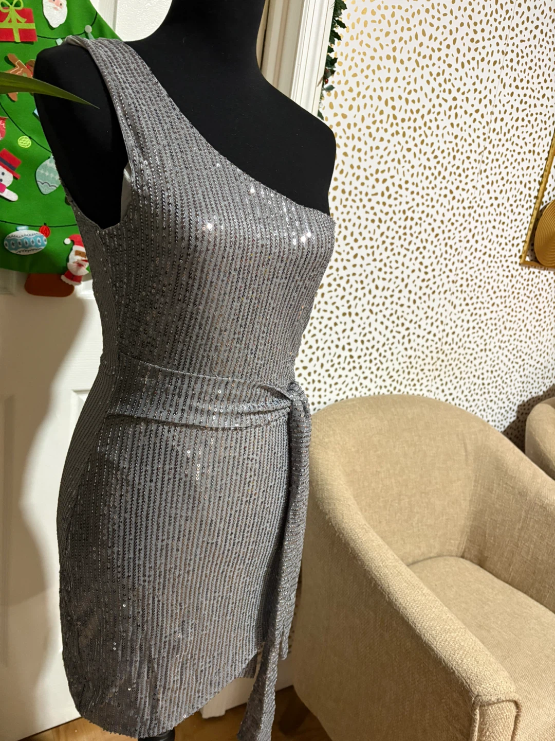Gray One Shoulder Dress - Size S - photo 3