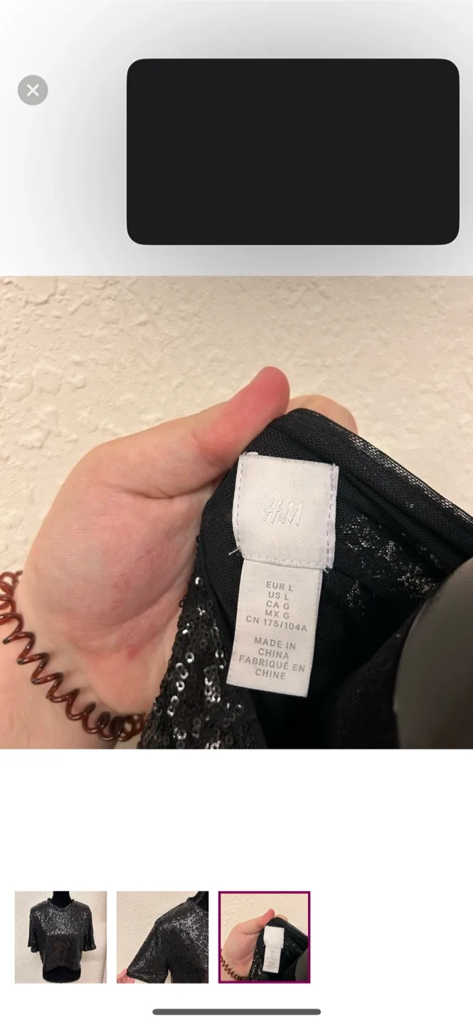 H&M Black Sequin Crop Top - Size L image indicator(3)