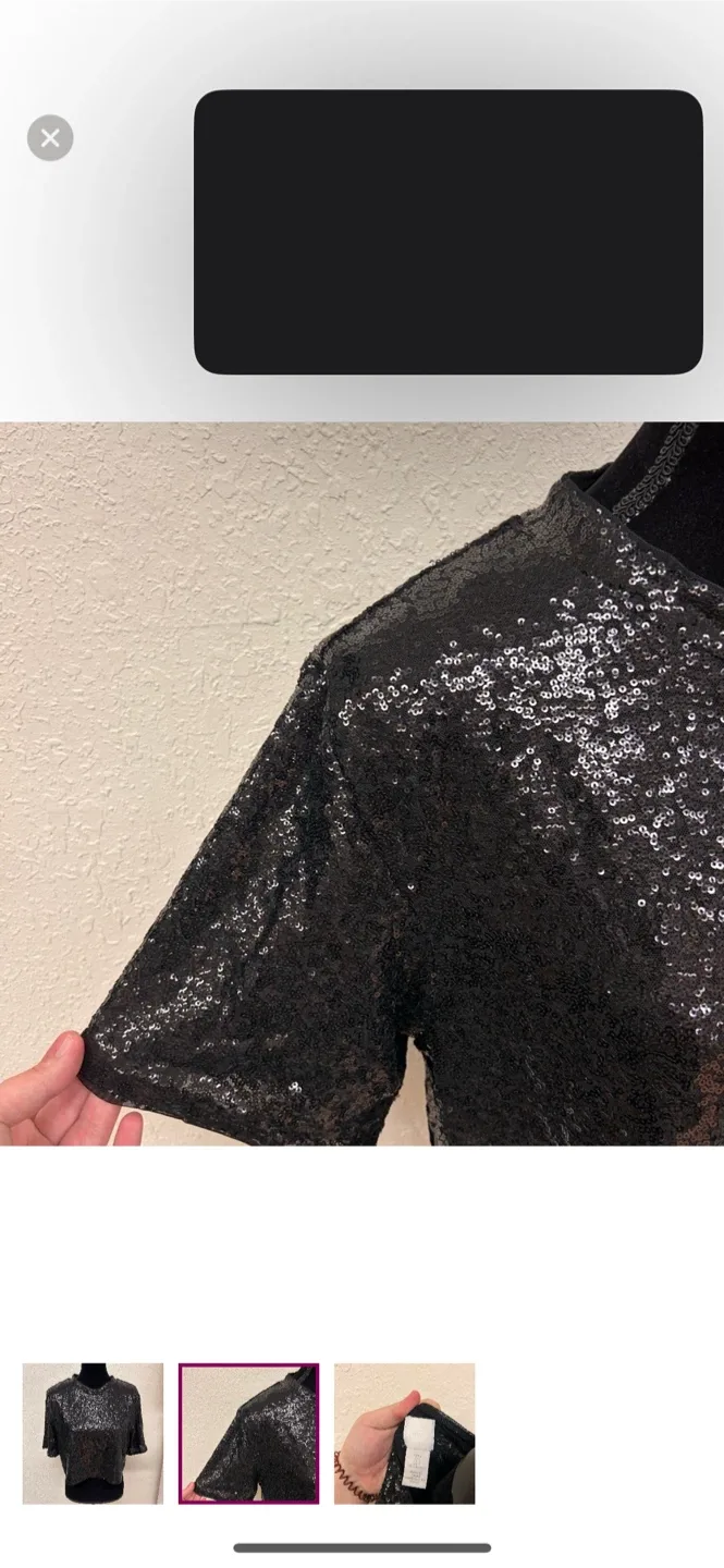 H&M Black Sequin Crop Top - Size L image indicator(2)