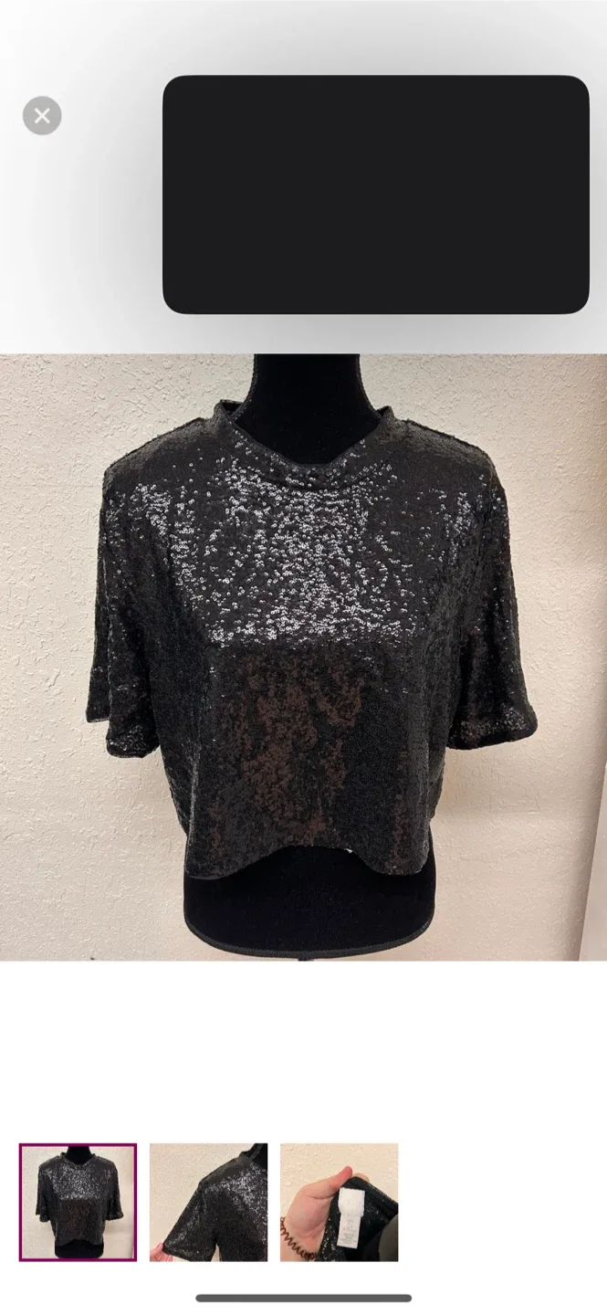 H&M Black Sequin Crop Top - Size L