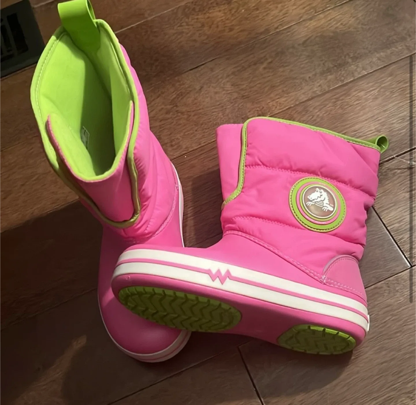 Crocs Pink Winter Puff Boots with Lights women size 6