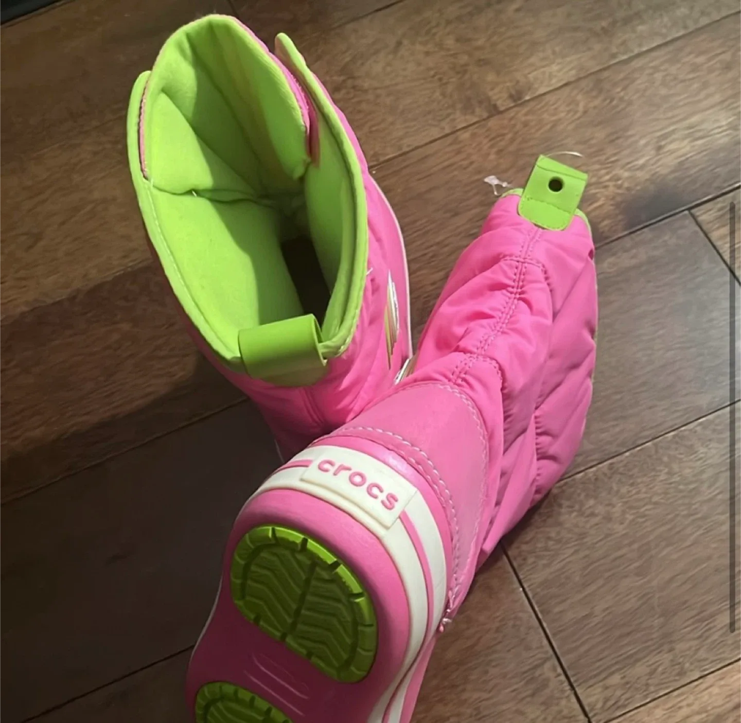 Crocs Pink Winter Puff Boots with Lights women size 6 image indicator(2)