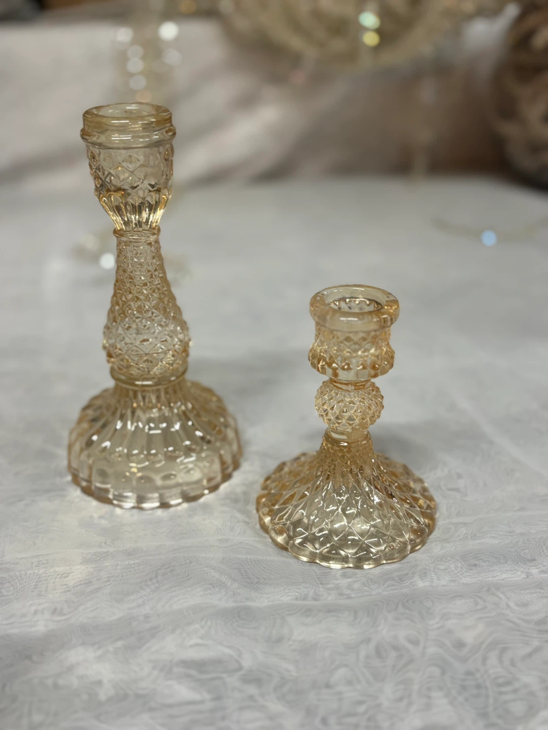Vintage Amber Glass Candlestick Holders (Set of 2)