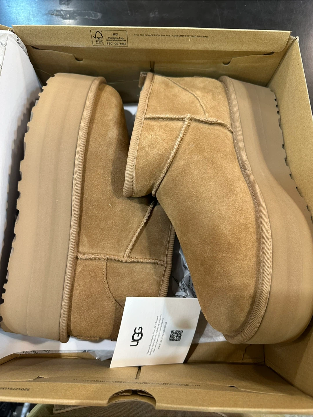 UGG Mini Platform Boots, Chestnut Colour size 8