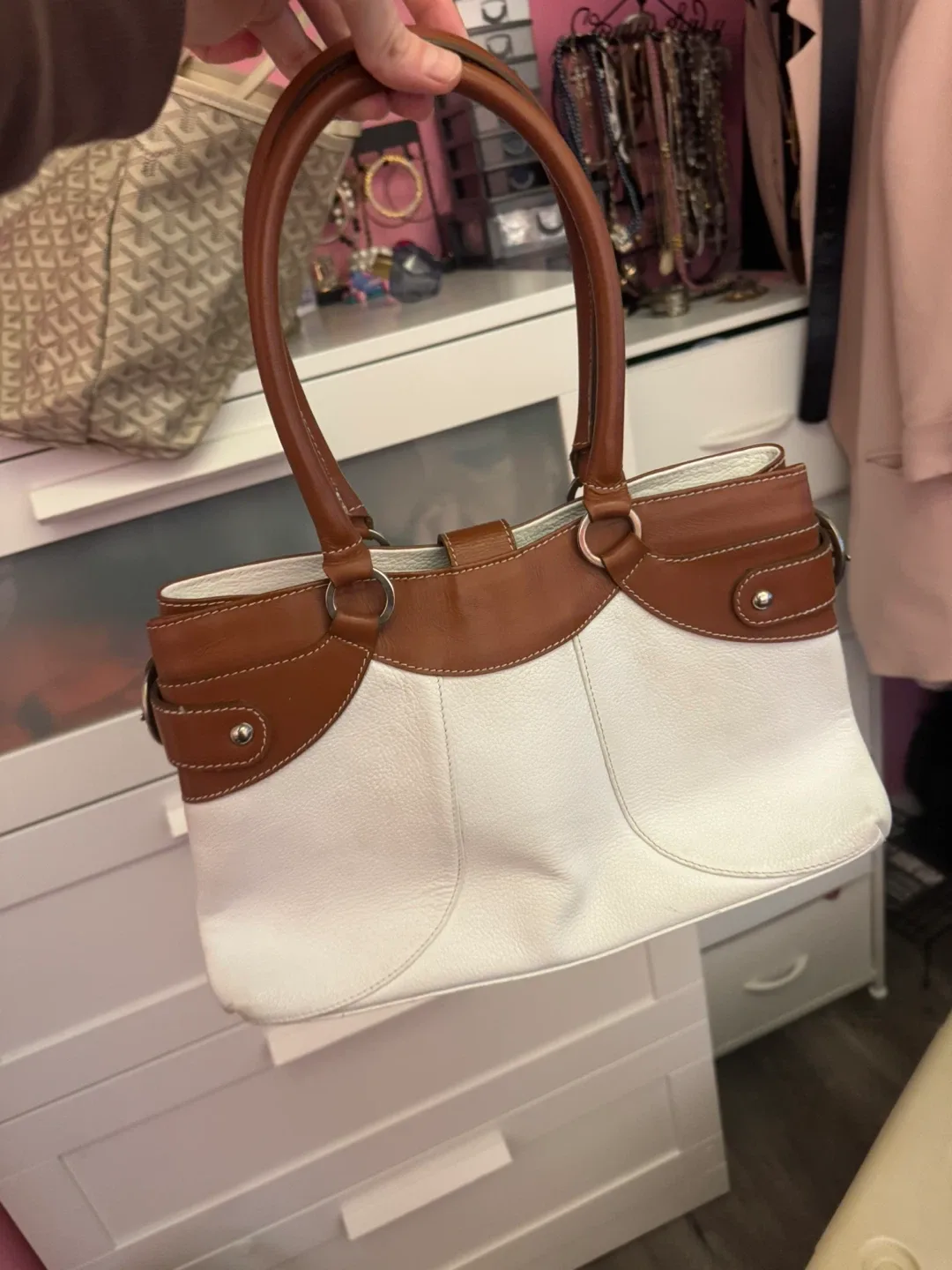 Christian Dior White & Brown Leather Handbag image indicator(2)