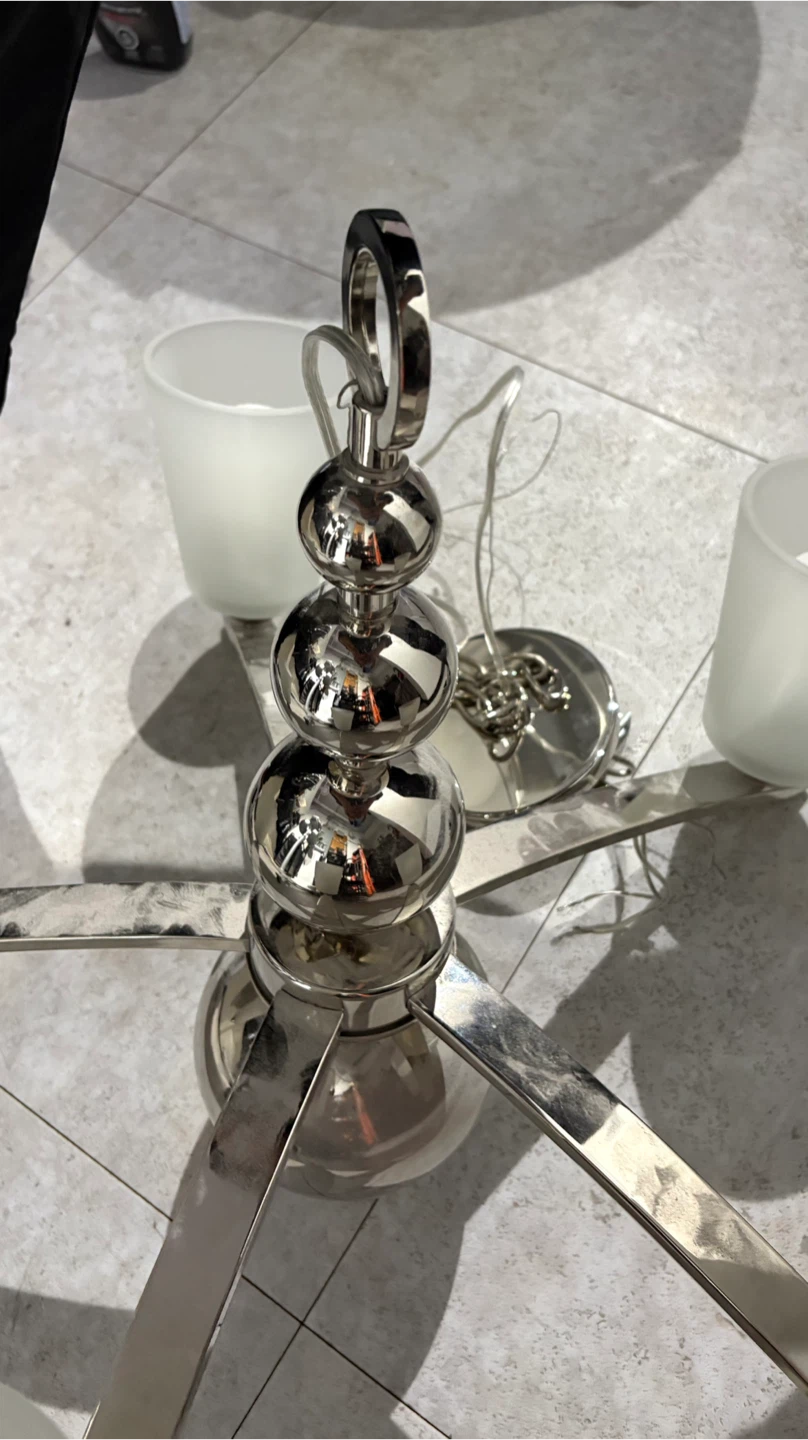 Silver Chandelier with White Glass Shades