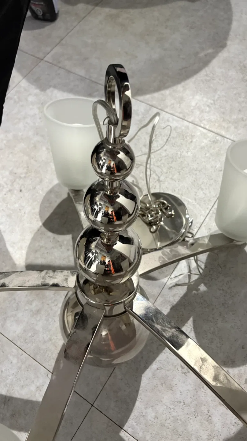 Silver Chandelier with White Glass Shades