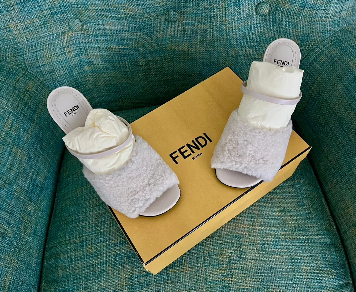 Authentic Fendi Shearling Slides Size 37
