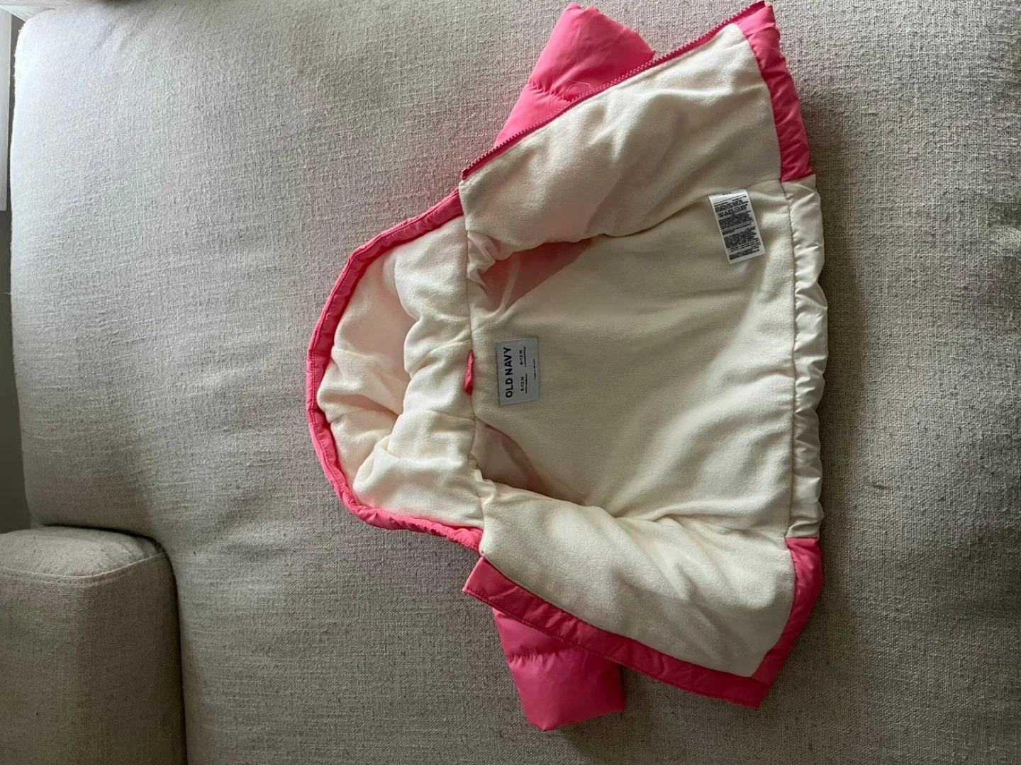 Old Navy Pink Puffer Jacket - Size 6-12M image indicator(4)