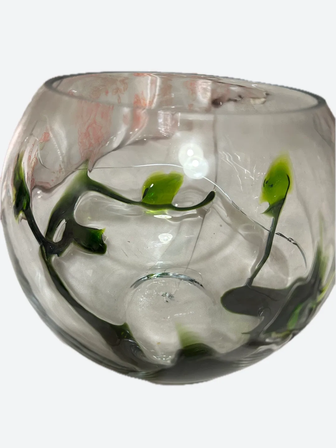Clear Glass Vase with Green Floral Design