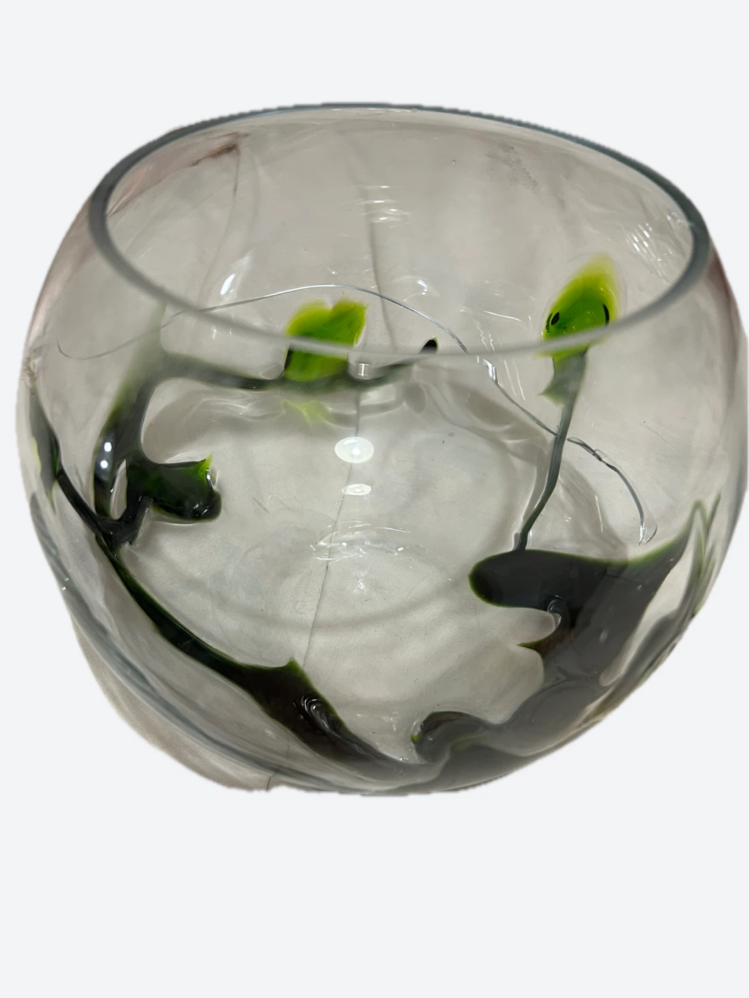 Clear Glass Vase with Green Floral Design - photo 2