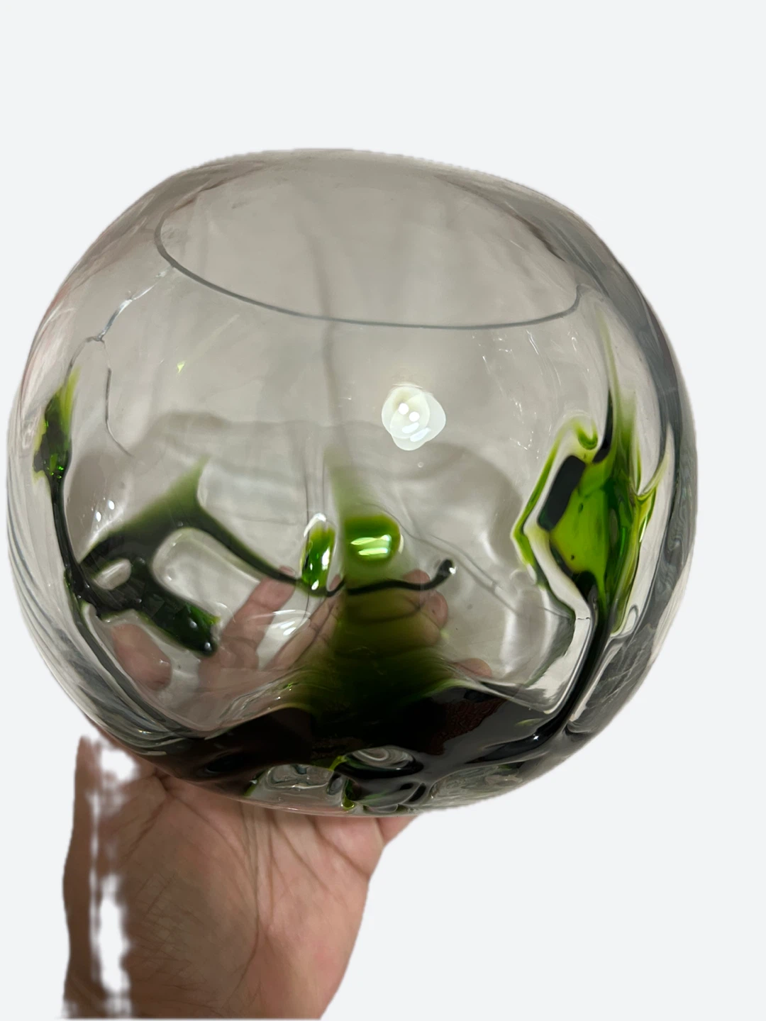 Clear Glass Vase with Green Floral Design - photo 3
