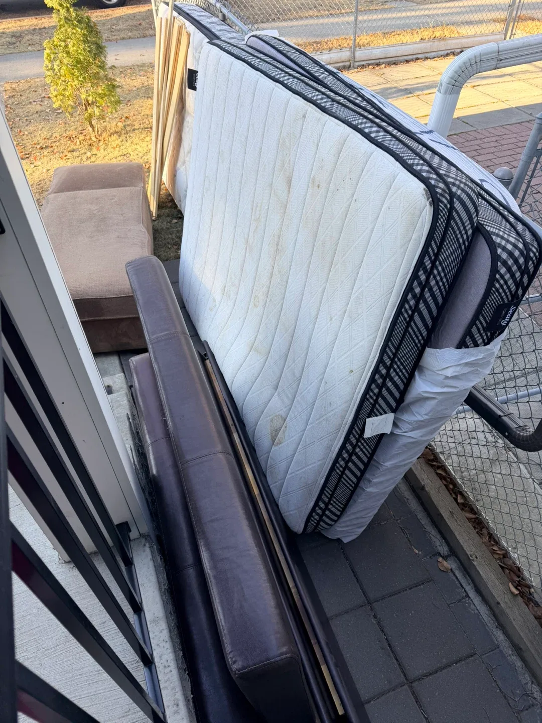 Queen Size Brown Leather Bed Frame & Mattress