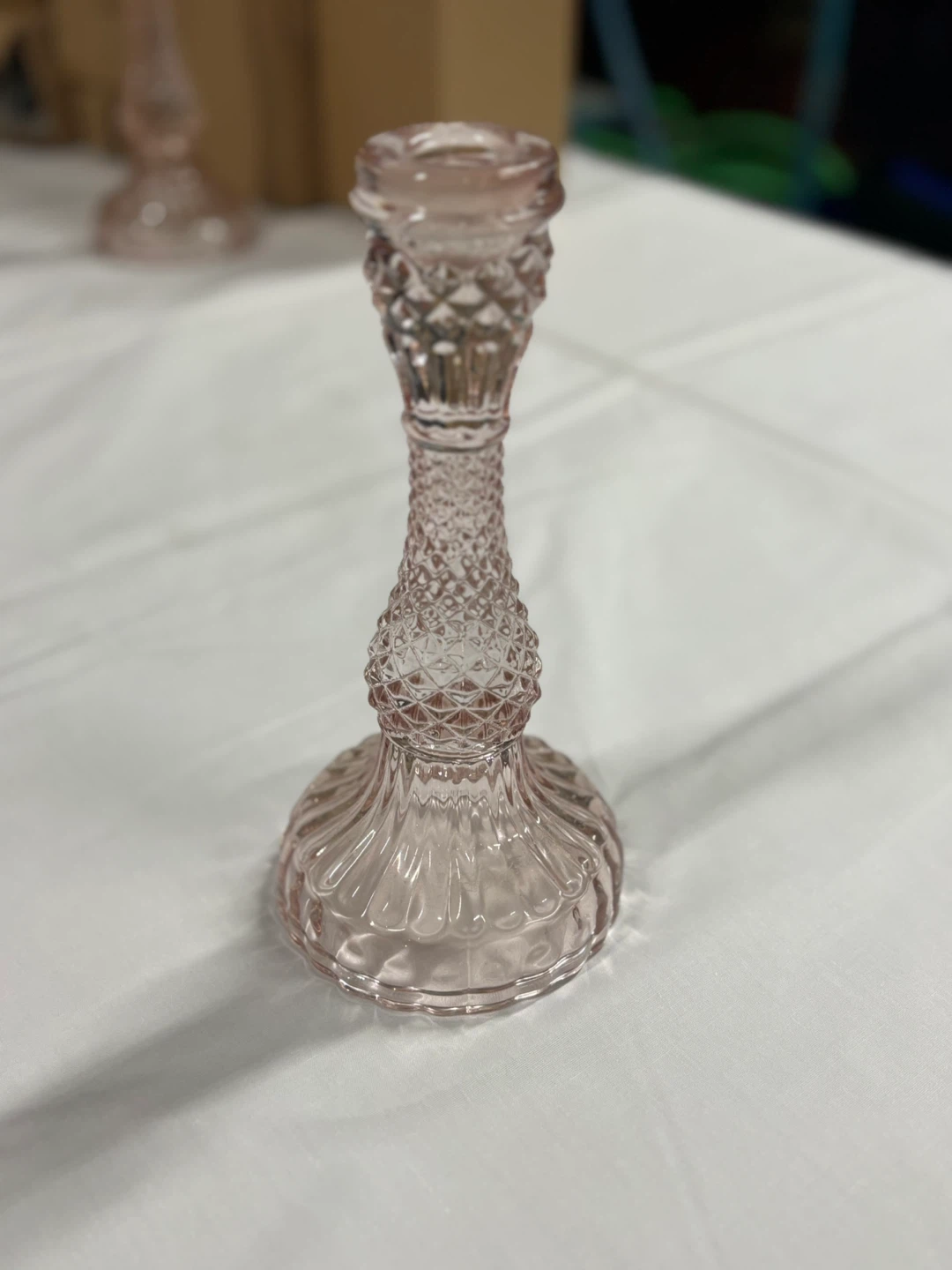 Pink Glass Candlestick Holder