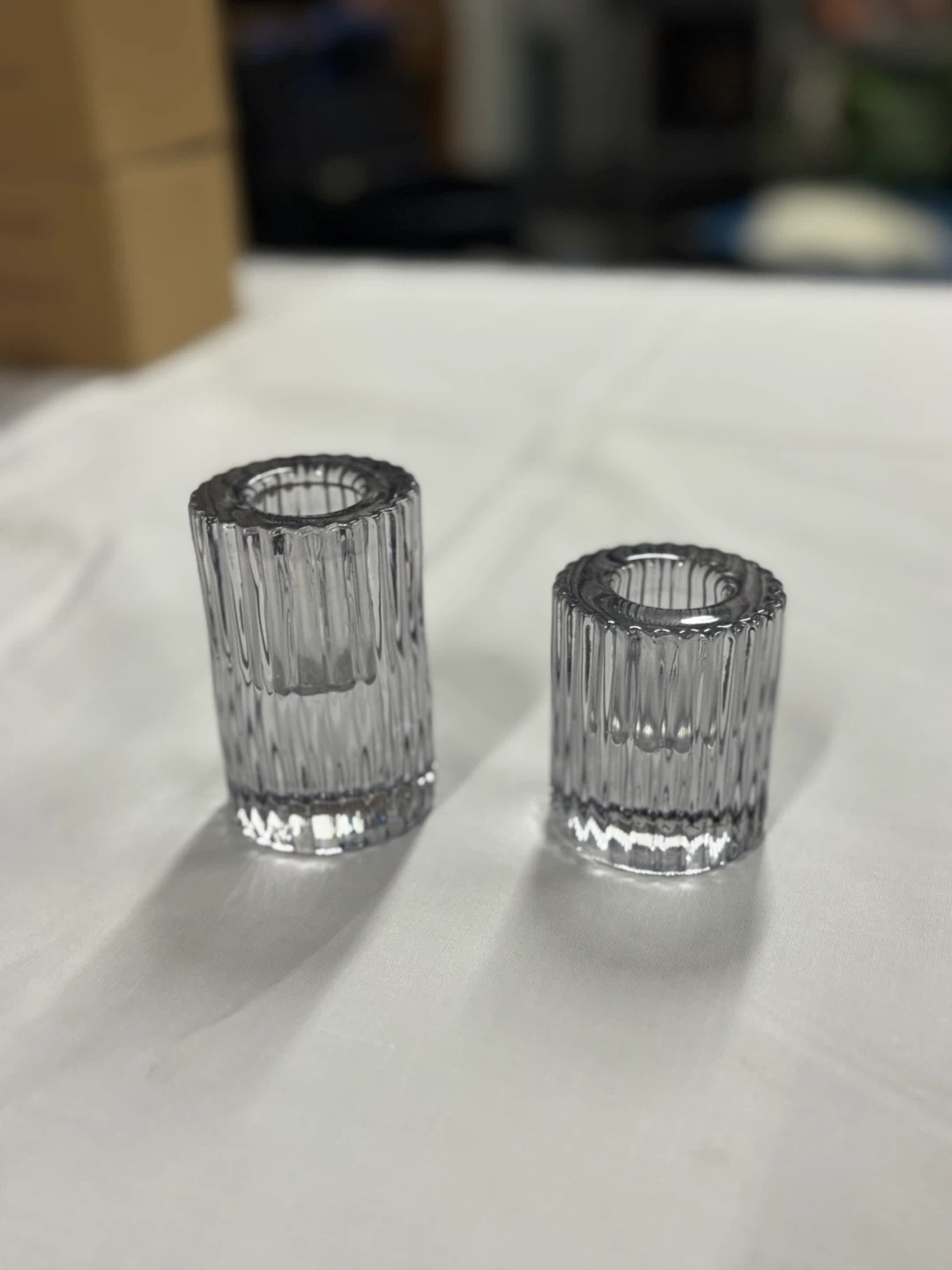 Set of 2 Small Glass Candle Holders