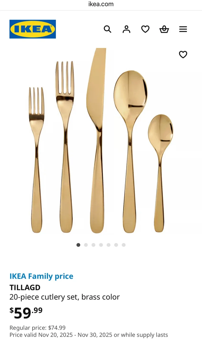 IKEA TILLAGD 20-Piece Brass Cutlery Set - New! image indicator(3)