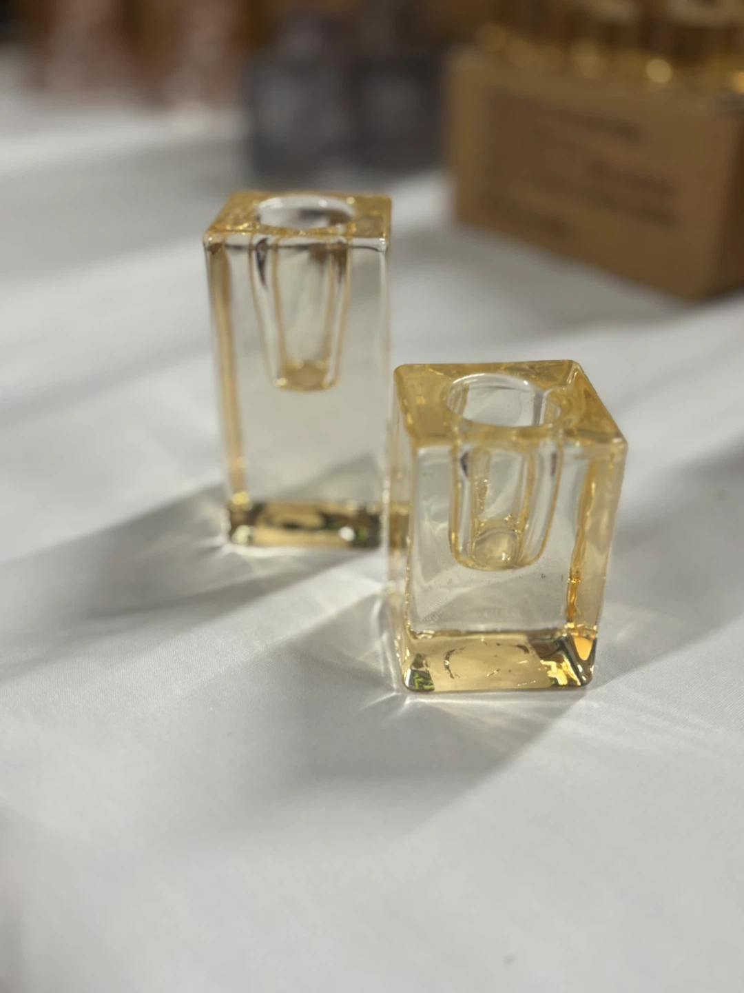 Set of 2 Square Glass Candle Holders
