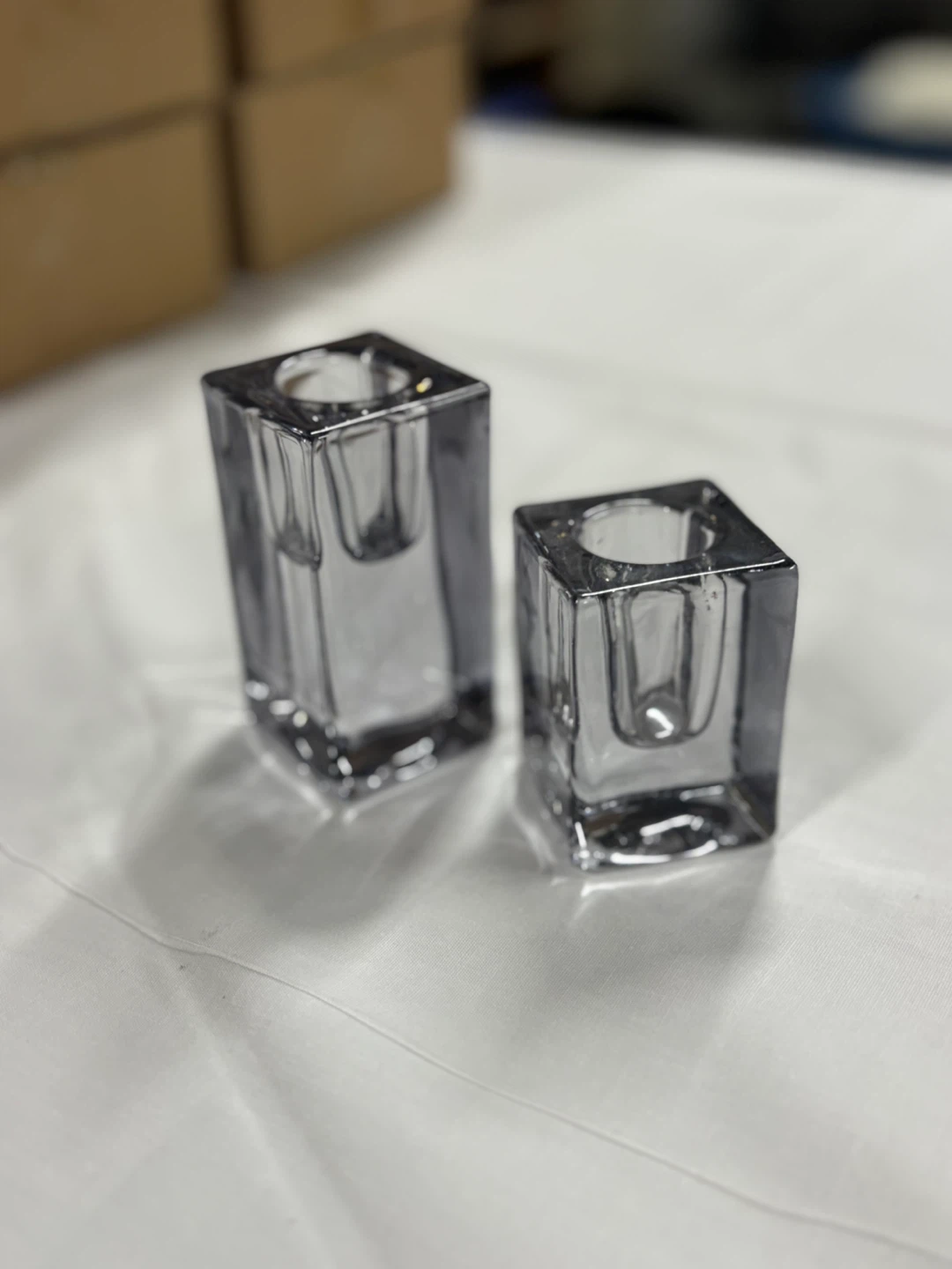 Square Glass Candle Holders - Set of 2