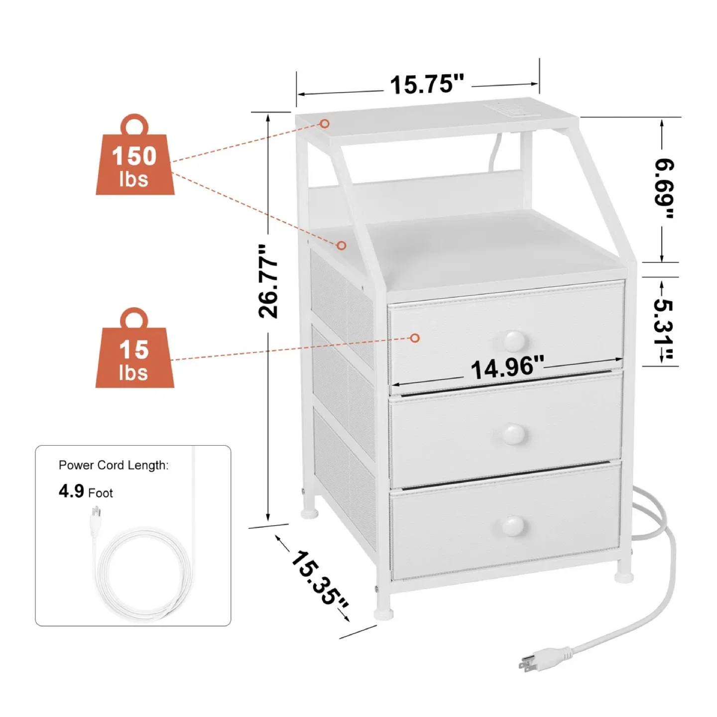 Bedside End Tables - Set of 2, built-in charging & drawers image indicator(2)