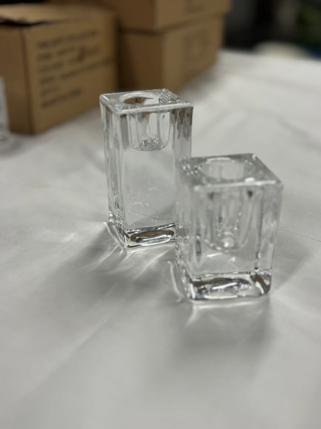 Clear Glass Square Candle Holders