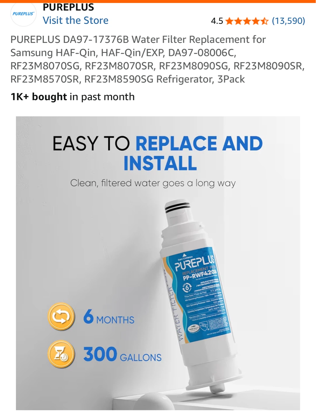 PUREPLUS DA97-17376B Water Filter for Samsung Fridge
