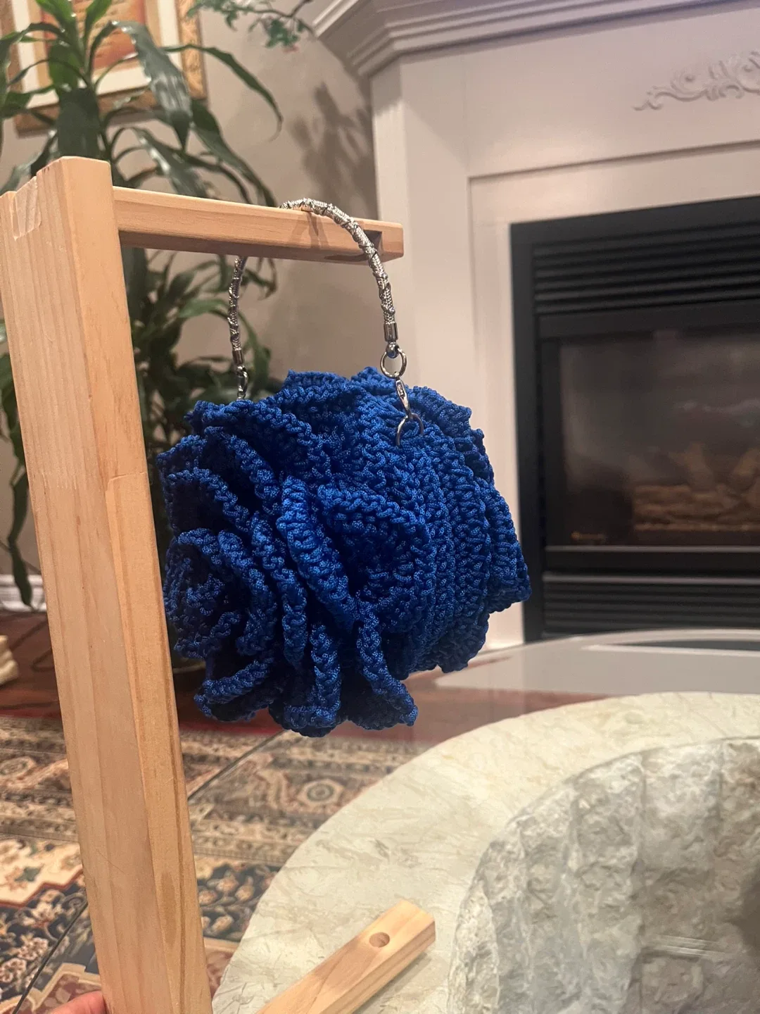 Handmade Blue Crochet Flower Purse image indicator(3)