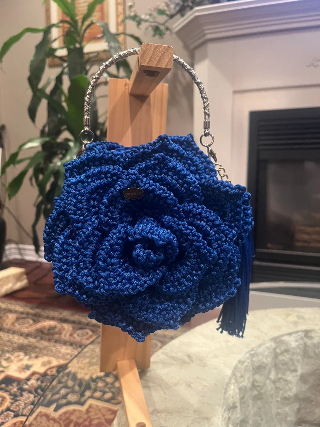 Handmade Blue Crochet Flower Purse