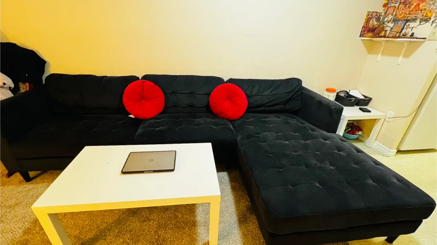 Black Sectional Sofa with Chaise Lounge image indicator(2)