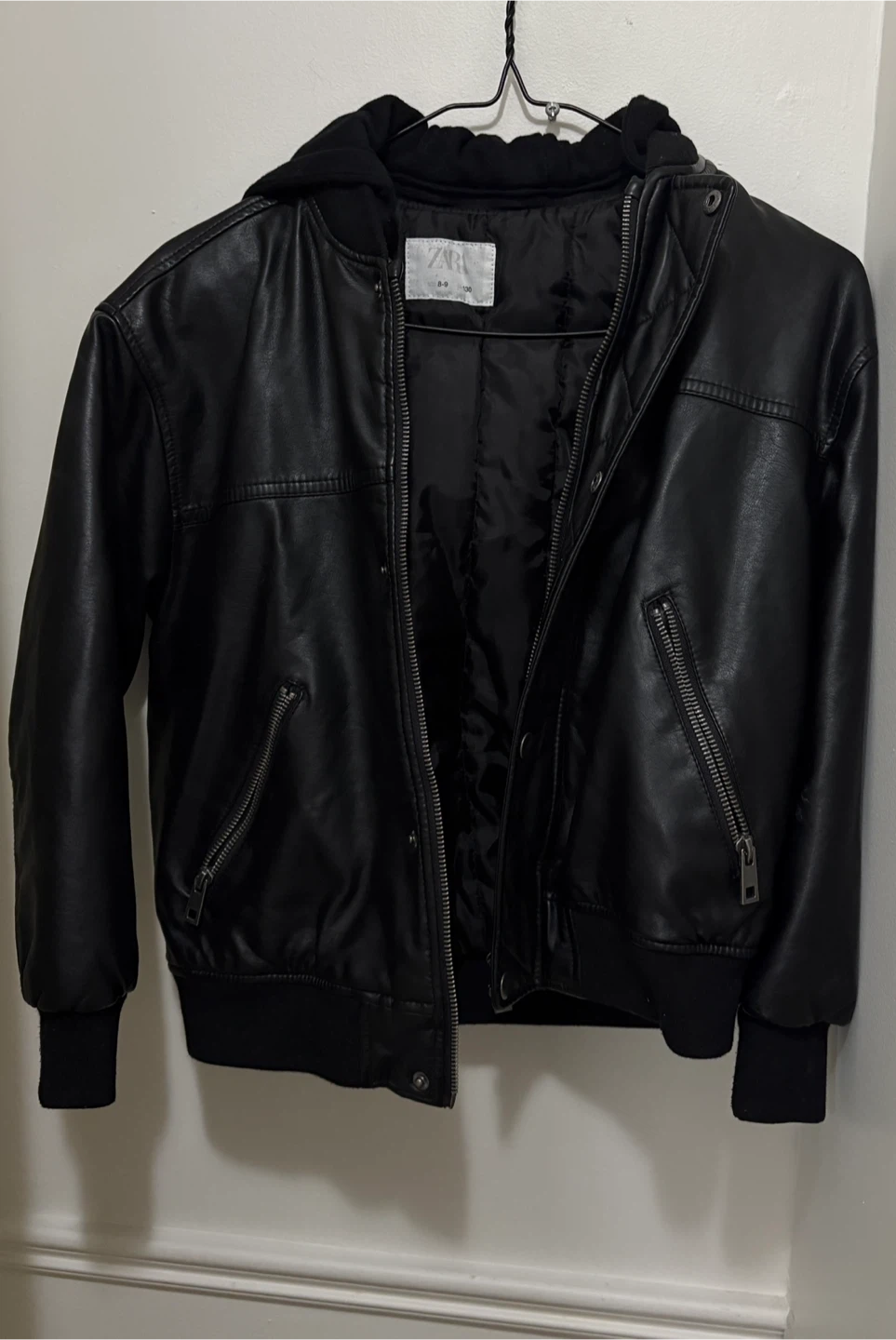 Zara kids Black Faux Leather Jacket Size 8-9