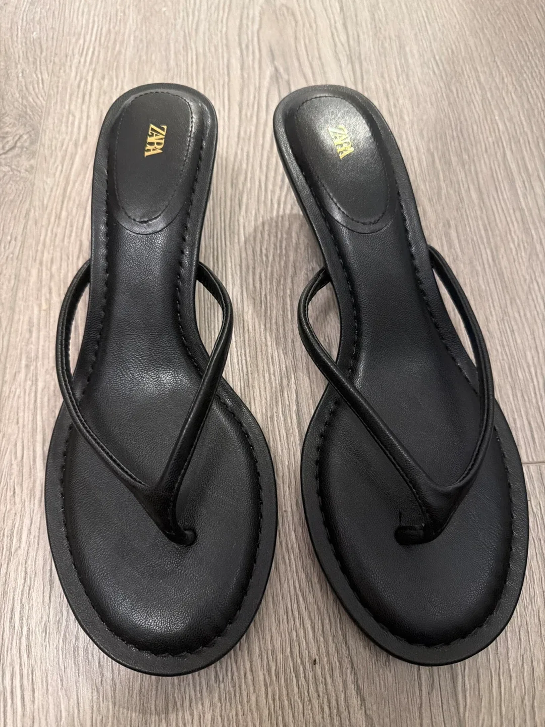 Zara Black Heeled Thong Sandals - Size 40