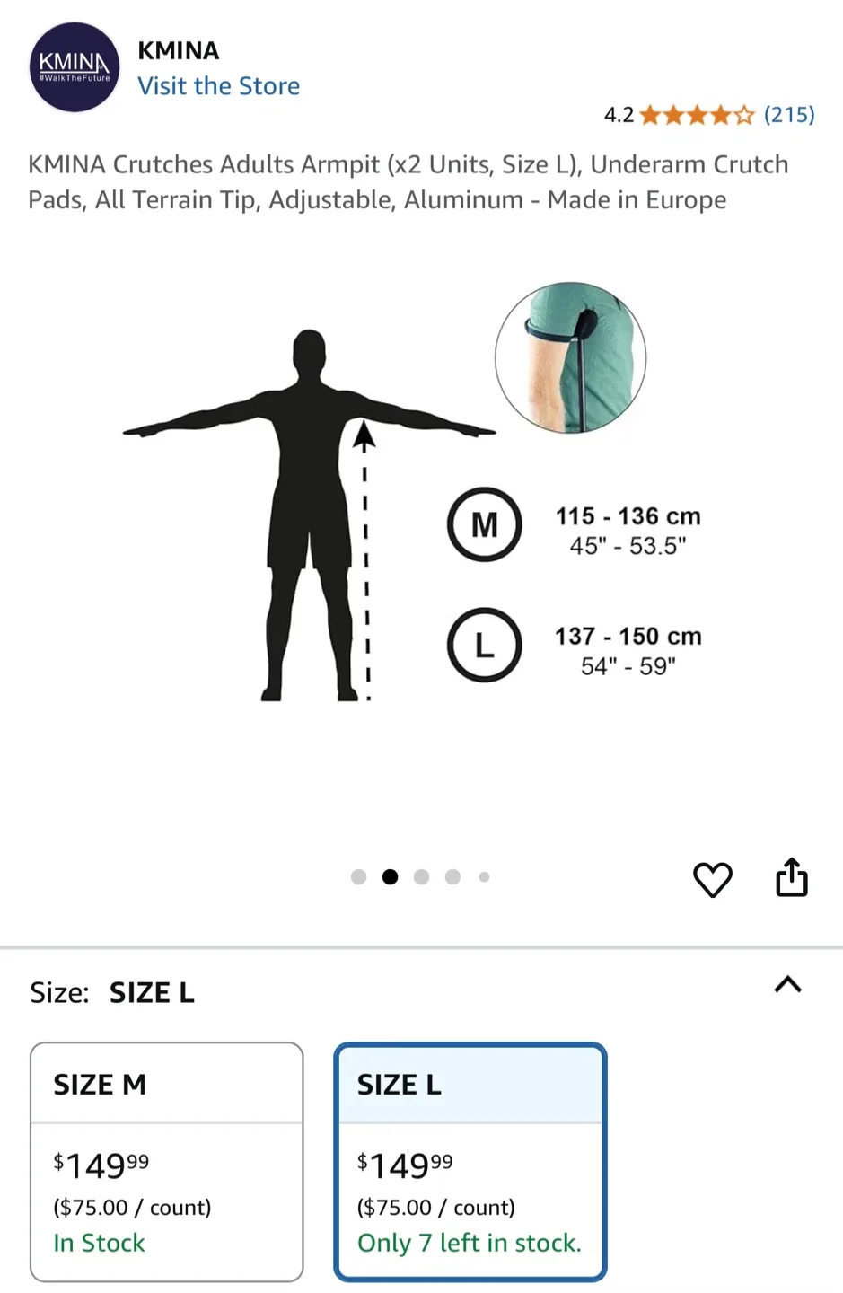 KMNA Crutches Adults Armpit Size L image indicator(3)