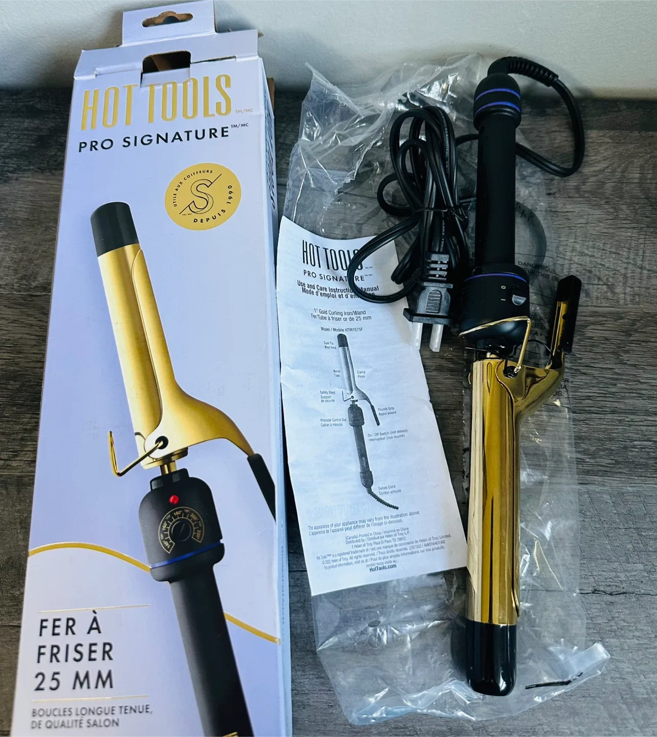 New! HOT TOOLS Pro Signature Gold 1" Curling Iron