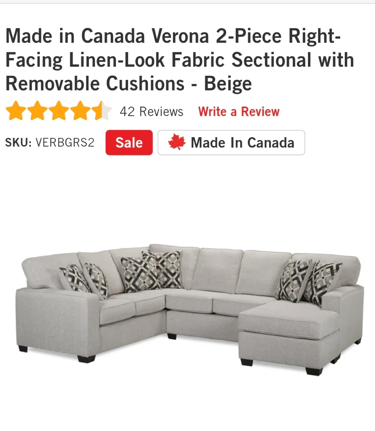Verona 2-Piece Beige Sectional Sofa - photo 4