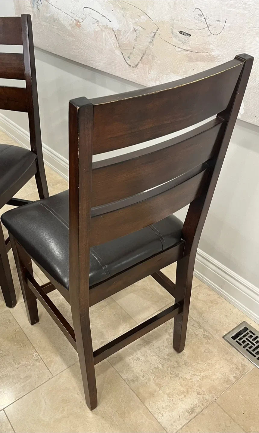 Set of 3 Counter Stools / Chairs- Brown Wood & Black Leatherette image indicator(3)