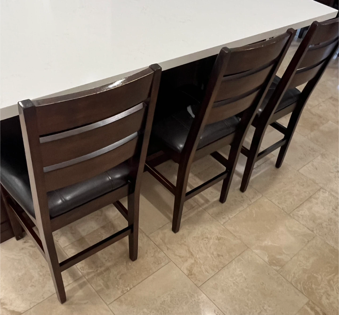 Set of 3 Counter Stools / Chairs- Brown Wood & Black Leatherette - photo 4